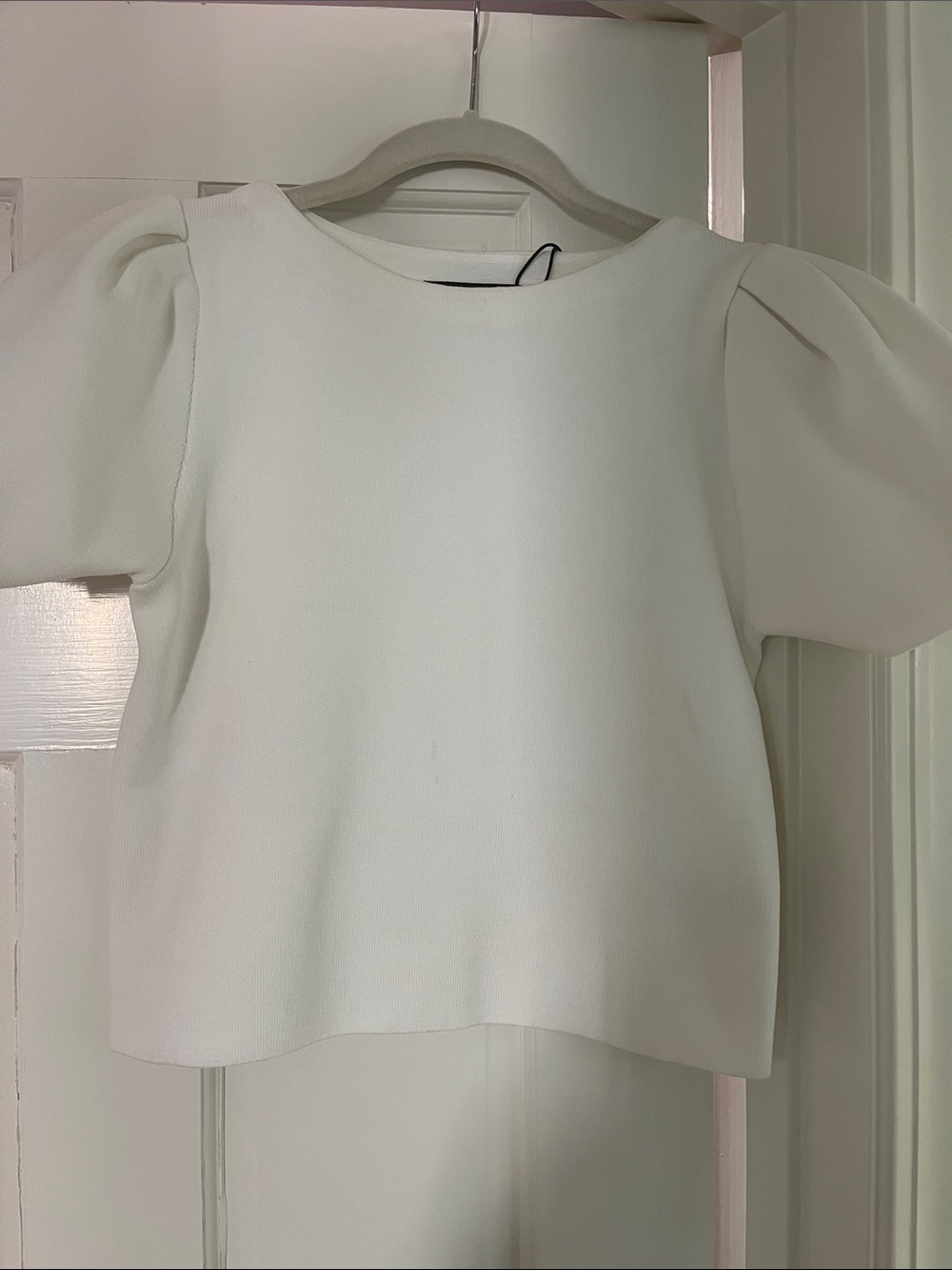 Zara White Puff Sleeve Long Sleeve Top